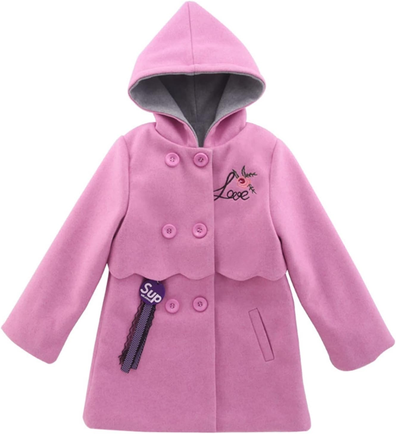 MYVPRO Hoodie Girls' Woolen Coat Autumn/Winter Korean Style Girls' Medium - Length Woolen Coat (Color : Rosy, Size : 160cm)