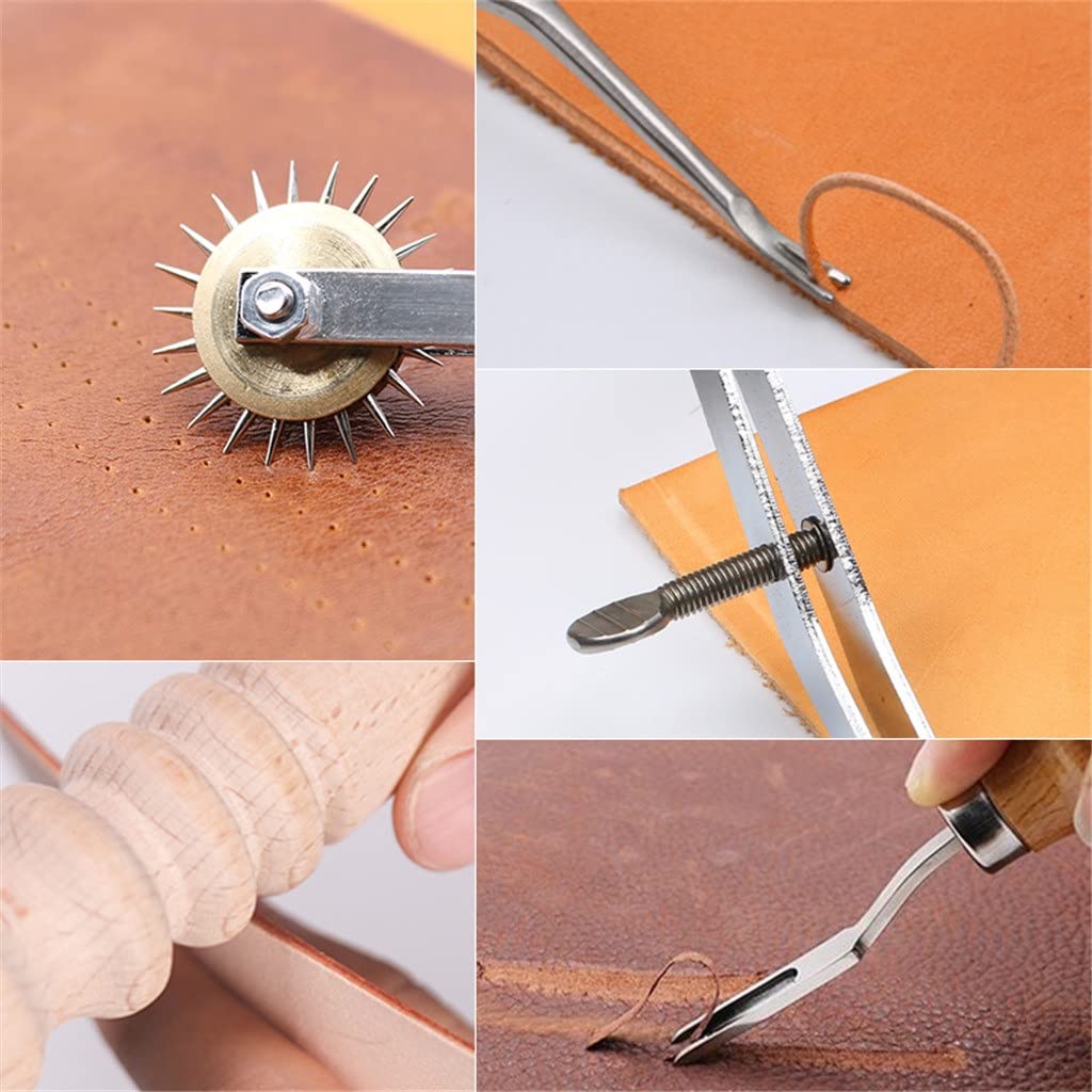 Starter-Set und Zubehör für Lederhandwerk: Lederfaden, Nähnadeln, Ahle, Schere, Lederhandwerkszubehör