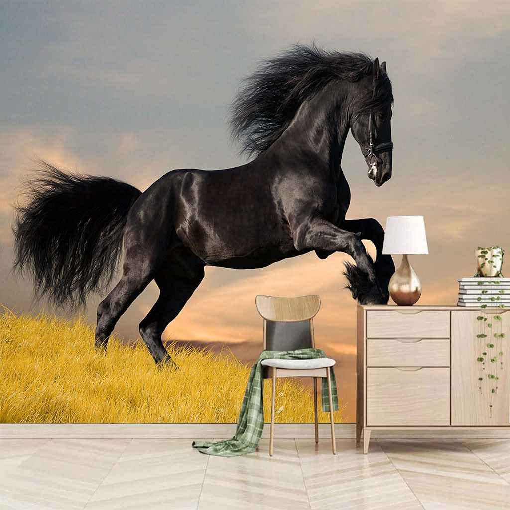 Décoration murale cheval noir pour veiller sur la chambre de bébé