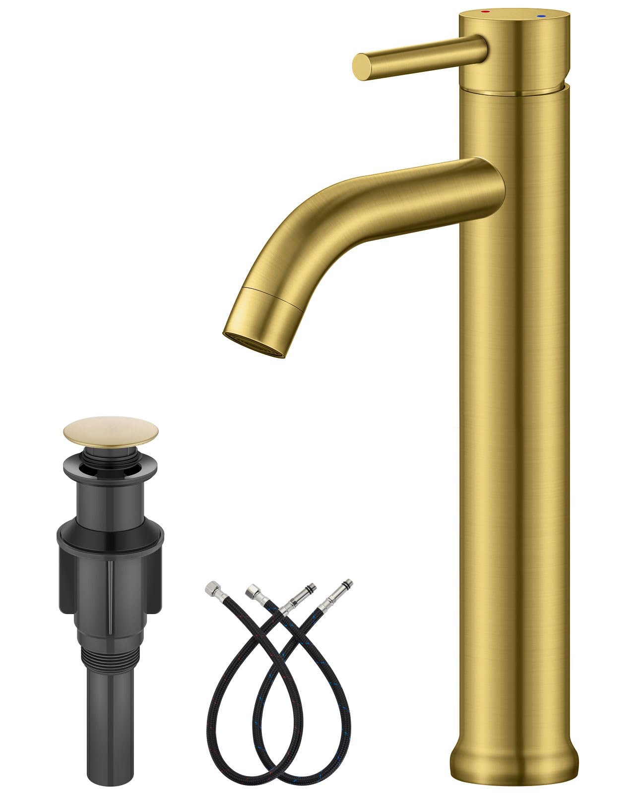 Sxithgkdw Gold Vessel Sink Faucet – Sus304 Stainless Steel Tall Bathroom Faucet,Single Lever Handle,1 Hole Bathroom Faucets With Supply Lines And Pop Up Drain,