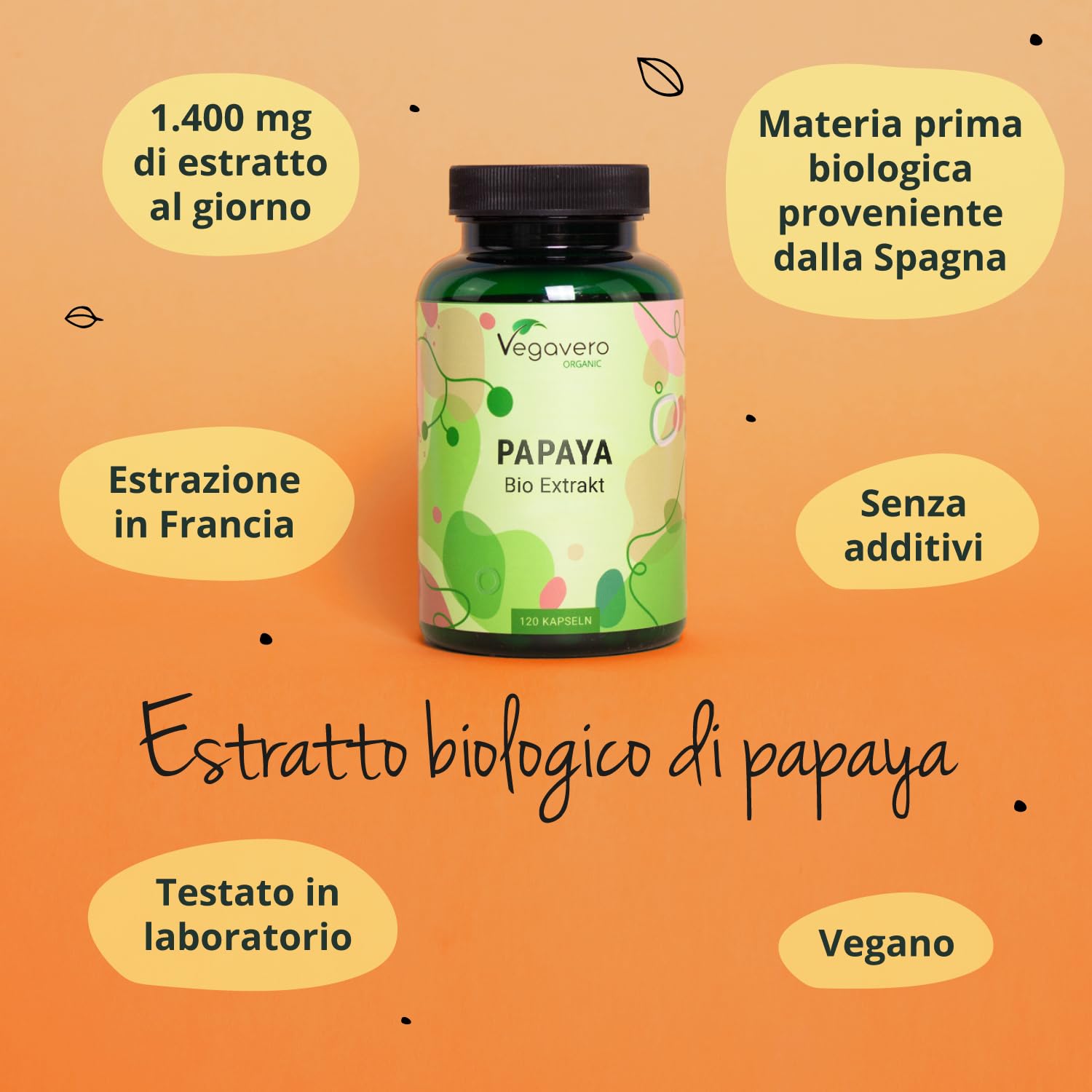 PAPAYA BIO Vegavero® | 700 mg | Biologica dall'Europa | 120 capsule | per DIGESTIONE e DIFESE IMMUNITARIE | Vegan
