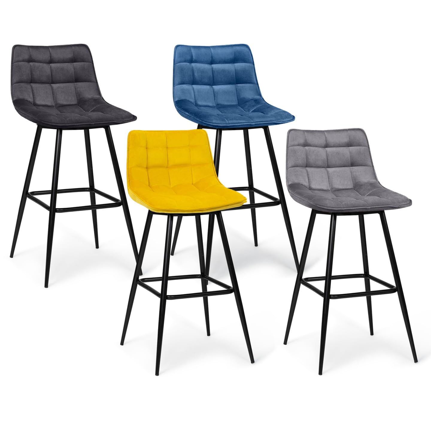 Tabourets de bar Mady en velours doux et pieds métal noir IDMarket
