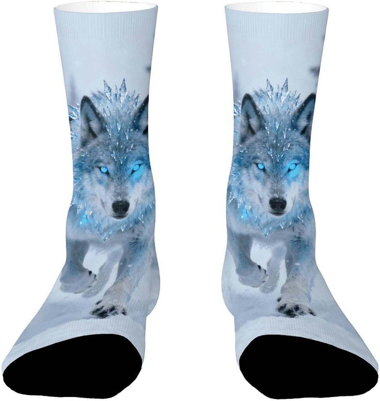 Ice Wolf Blizzard Crew Socks Moisture Wicking Ankle High Cushioned Arch Support Seamless Toe Athletic & Casual