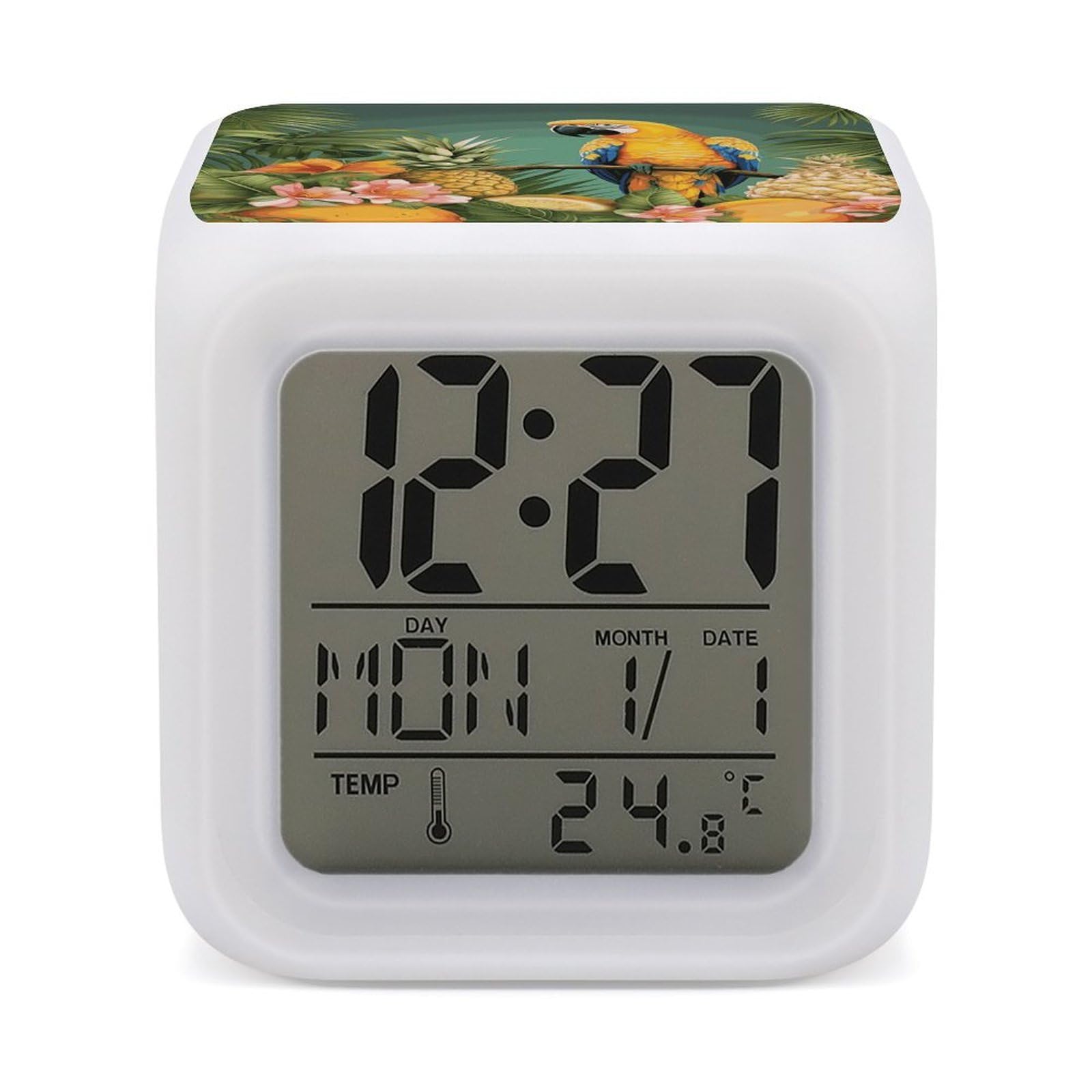 VstaDank Summer Parrot Pineapple Bird Digital Alarm Clock LED Display Screen Color Change Alarms Clock Smart Alarm Clock Wake Up Digital Clocks with 7 Color Nightlight for Bedroom