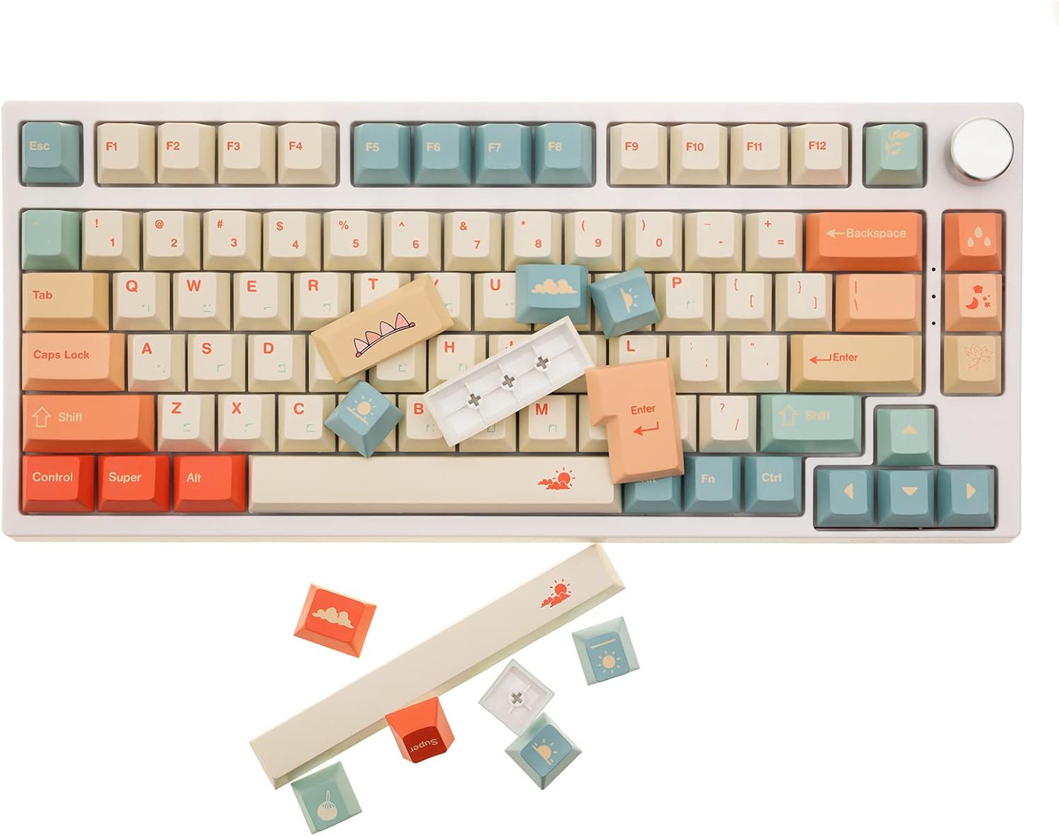 GK GAMAKAY 145 Keys Summer Love Theme Keycaps Set, Cherry Profile PBT Dye-Sub Double-Shot Keycap Set Suitable for LK67 TK75 /87/98/104/108 ANSI Layout Mechanical Gaming Keyboard (Orange)