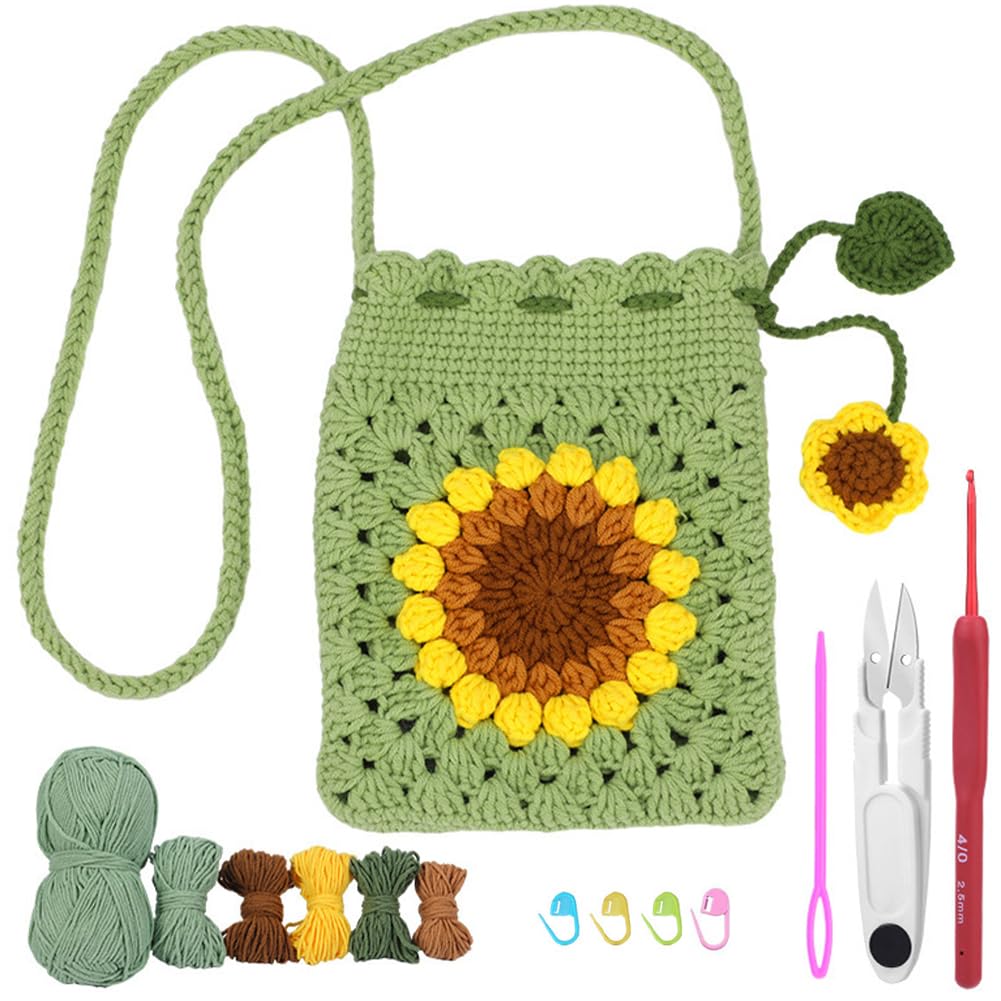 Kit crochet débutant sac tournesol complet avec tutoriel vidéo pour apprendre le tricot 3D D