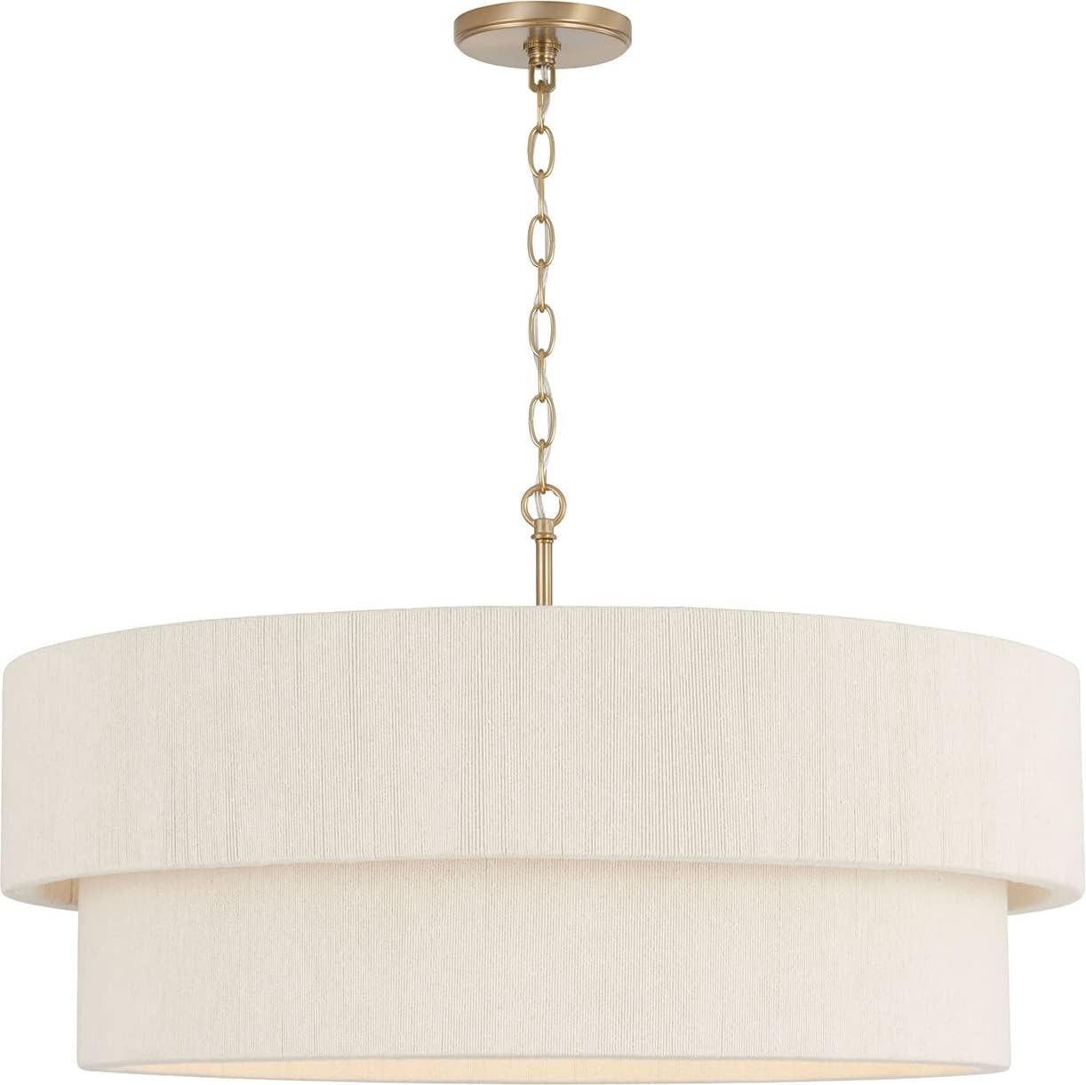 349842MA Delaney Modern Hand-Wrapped Rope Drum Pendant Ceiling Light Fixture, 4-Light 240 Total Watts, 16" H x 30" W, Matte Brass