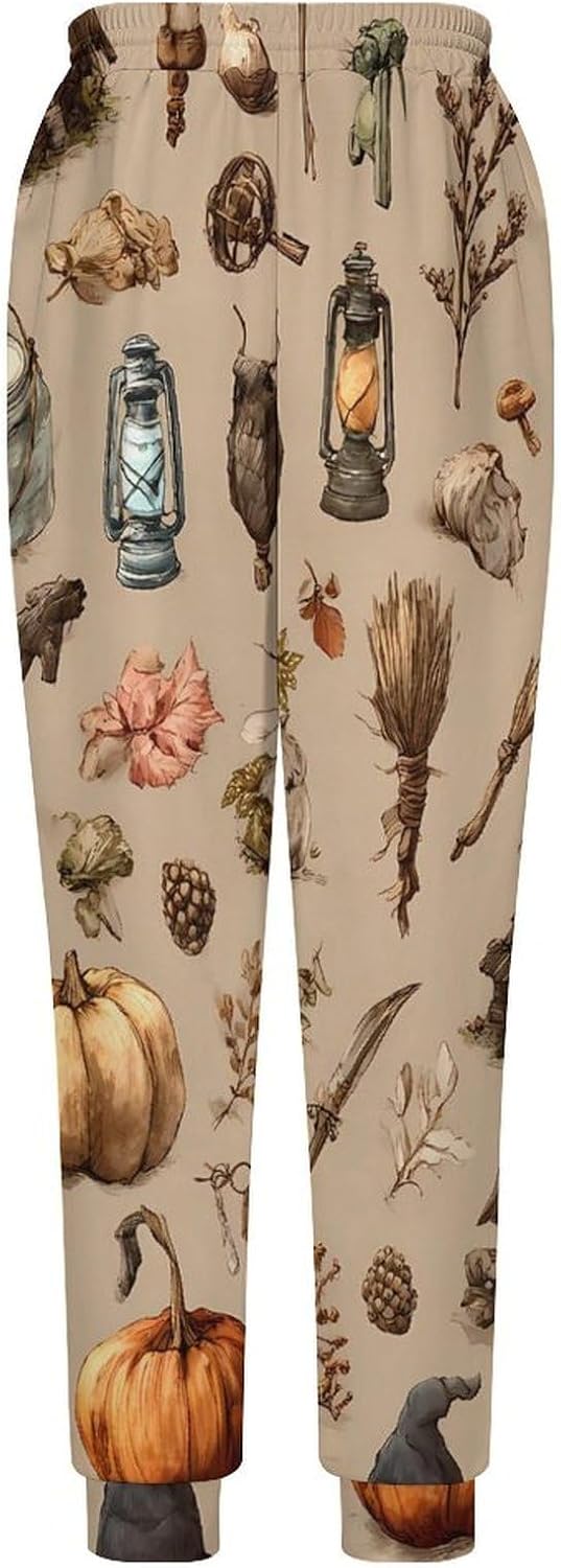 Halloween Pumpkin Witch Cottage Men Pants Lightweight Sweatpants Joggers Pant 4XL