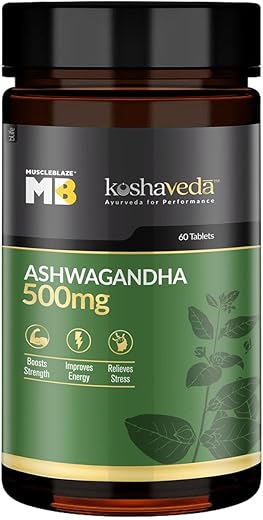 MuscleBlaze Koshaveda Ashwagandha 500mg (60 Tablets) | Ayurveda for Performance, Ayush Approved, High Strength Potent Formula | Boost Muscle Mass & Strength, Enhance Immunity
