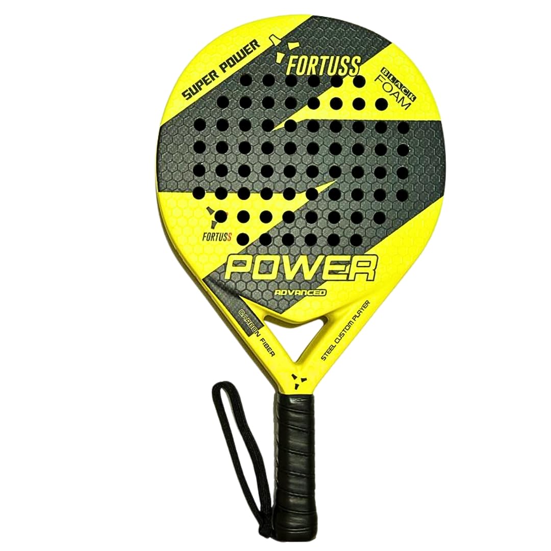 Padel Tennis Racket - Full Carbon Fiber - 3D Hexagon Surface with Light EVA Memory Flex Foam Core - Padel Racquet - Round Shape Paddle Racket with Bag Included (Yellow)