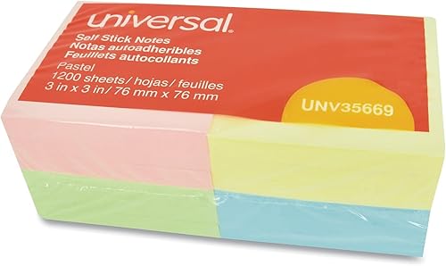 Miniatura 6 de Universal Bloc de notas autoadhesivos, 3 x 3 pulgadas, colores pastel surtidos, 100 hojasbloc, 12 blocs por paquete