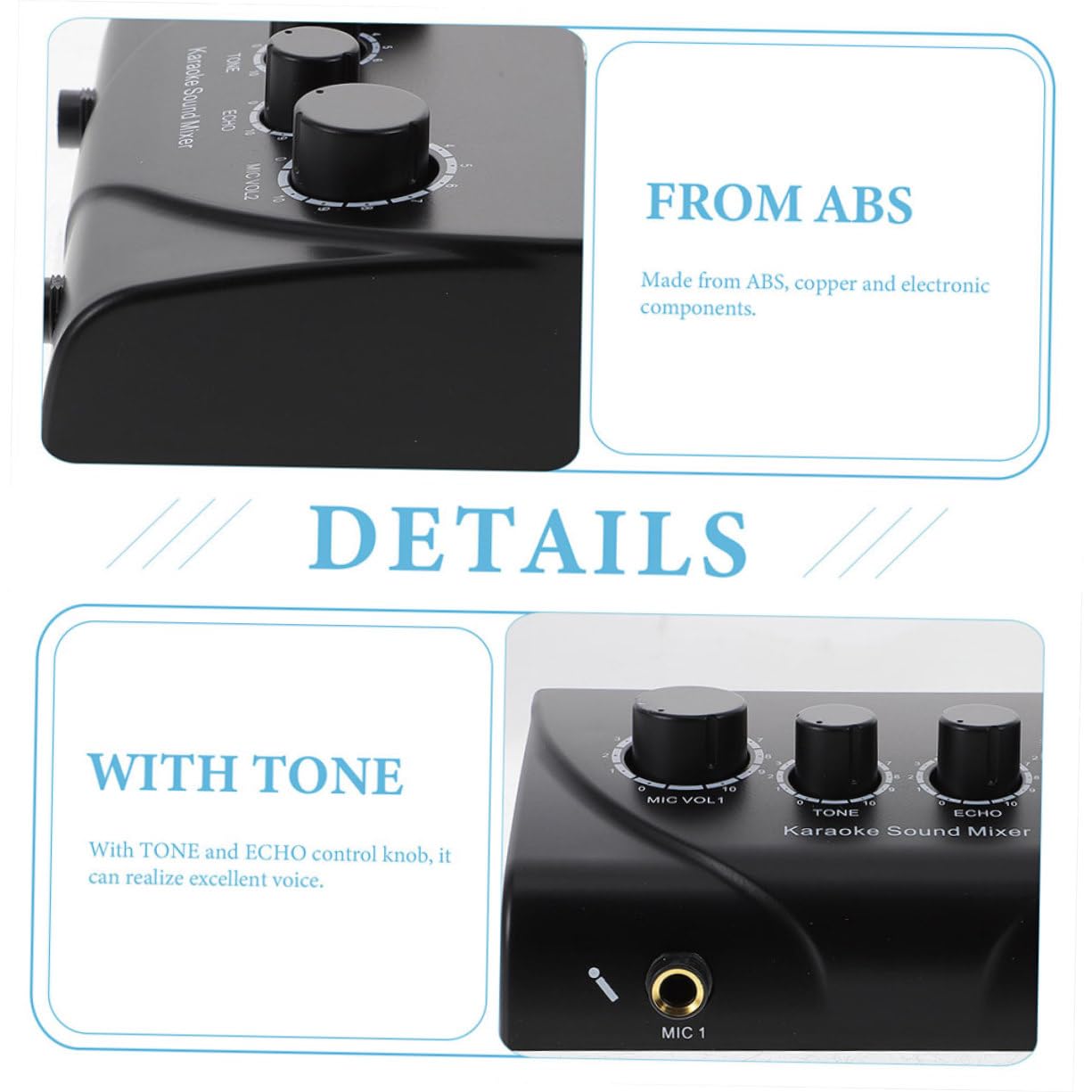 Yardwe 1 Set Mixer Karaoke Professionale con Doppio Microfono Mixer Audio Basso Rumore per Feste e Ktv Design Compatto e Materiali Resistenti con Adattatore Alimentazione Incluso