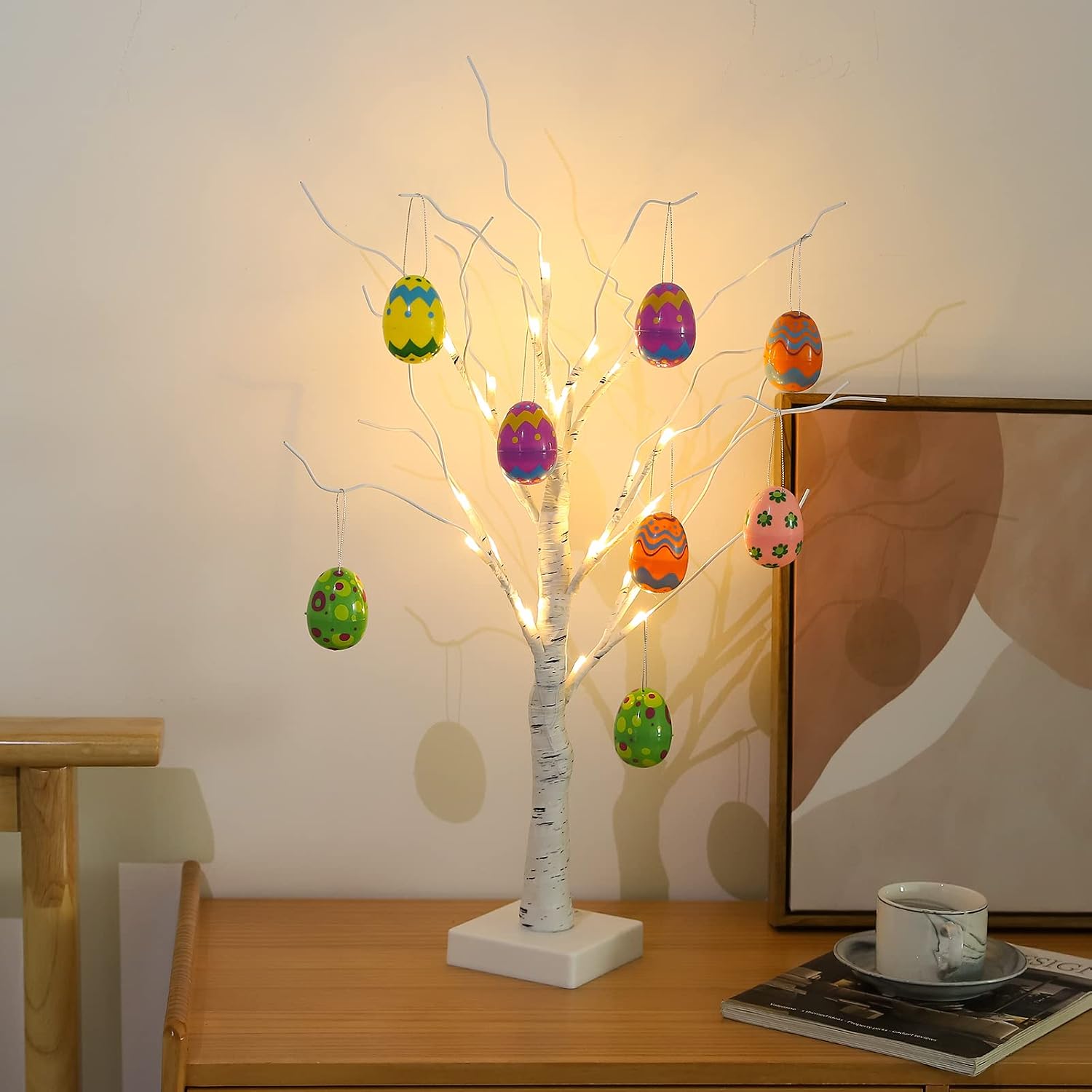 Easter Decorations, Easter Tree Decoration 24” Easter Egg Ornament Tree with Lights, 24 Led Lights Table Centerpiece Twig Tree, Easter Decor for The Home, Patry
