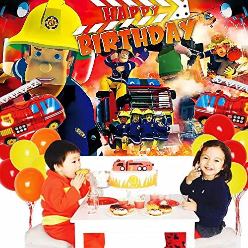 Beilier Fireman Themed Birthday Party Decoration Suit Fireman Sam Background Cloth, Table Cover, Wreath Arch Latex Balloon Fire Truck Birthday Party Wedding Opening Ceremony Decoration (Fireman) #TOP4