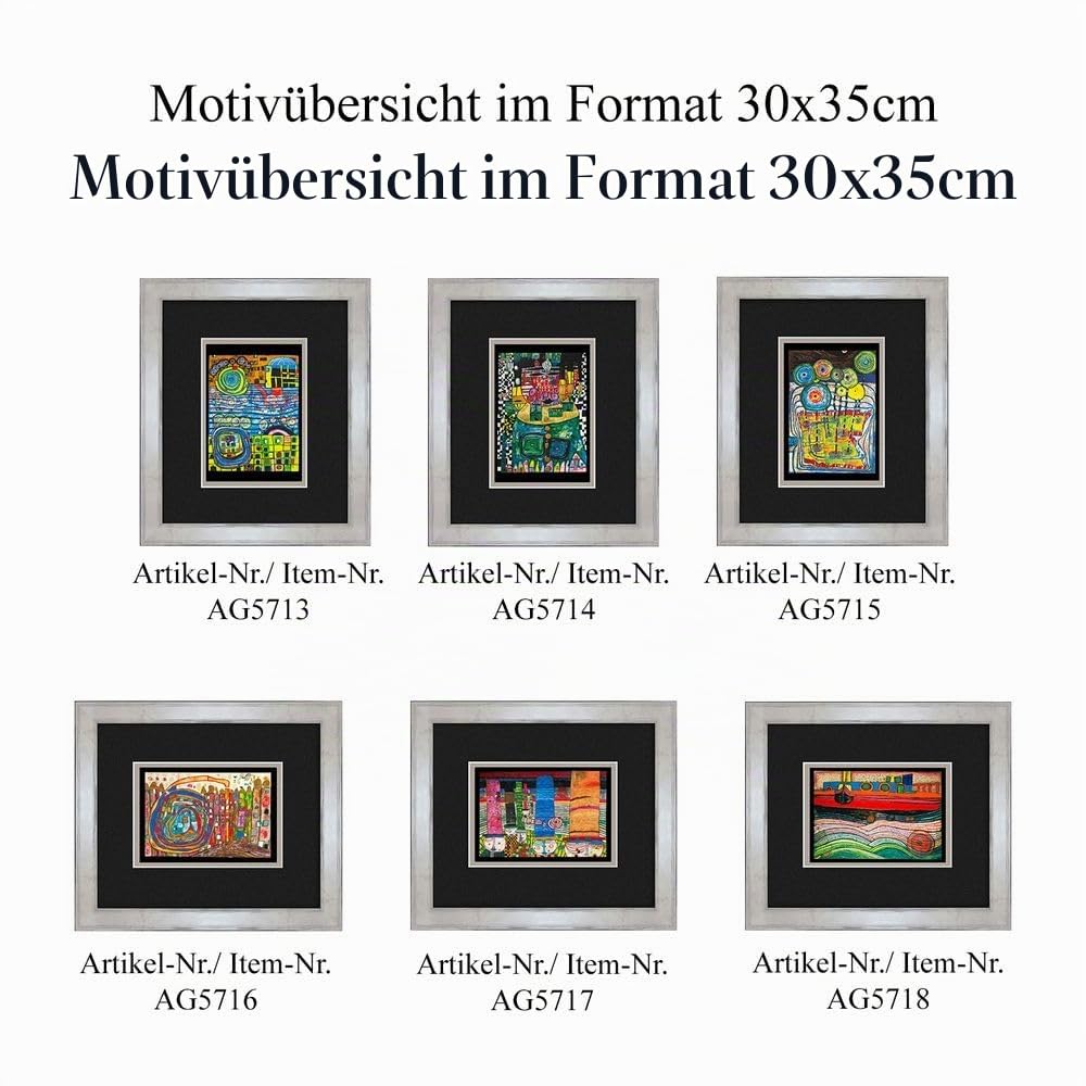 artissimo, Kunstdruck gerahmt, 30x35cm, AG5713, Friedensreich Hundertwasser: Die vier Einsamkeiten, Bild, Wandbild, Poster, Wanddekoration, Echtholzrahmen, hochwertig, Kunstmotiv
