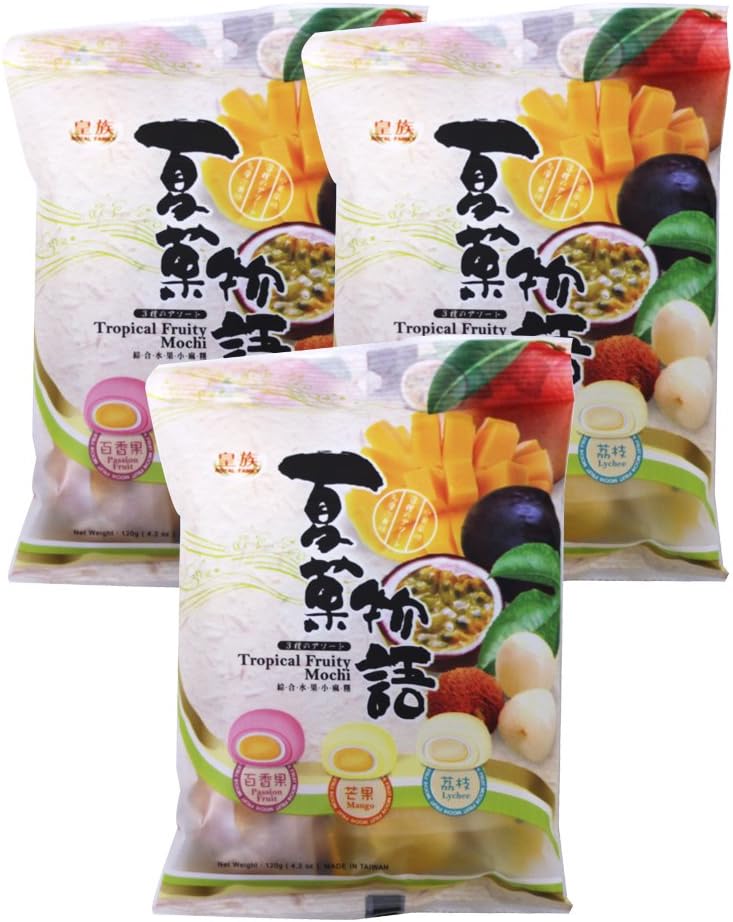 Tropical Fruity Mochi (Passion Fruit, Mango, lychee) Mixed flavors 4.2 oz (3 Packs)