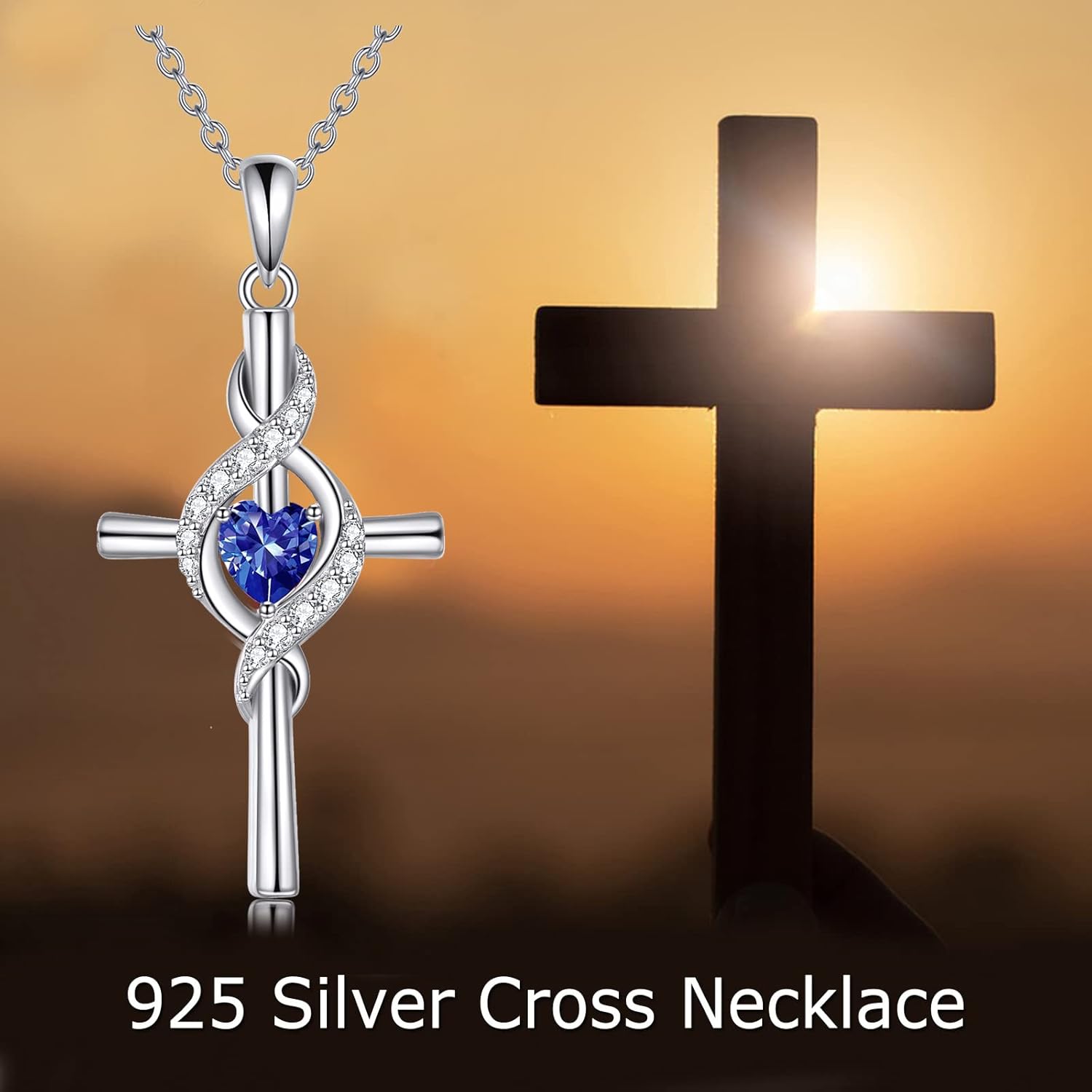 ONEFINITY Cross Necklace for Women 925 Sterling Silver Cross Birthstone Pendant Necklace Infinity Cross Religious Jewelry Gifts for Women - Image 5