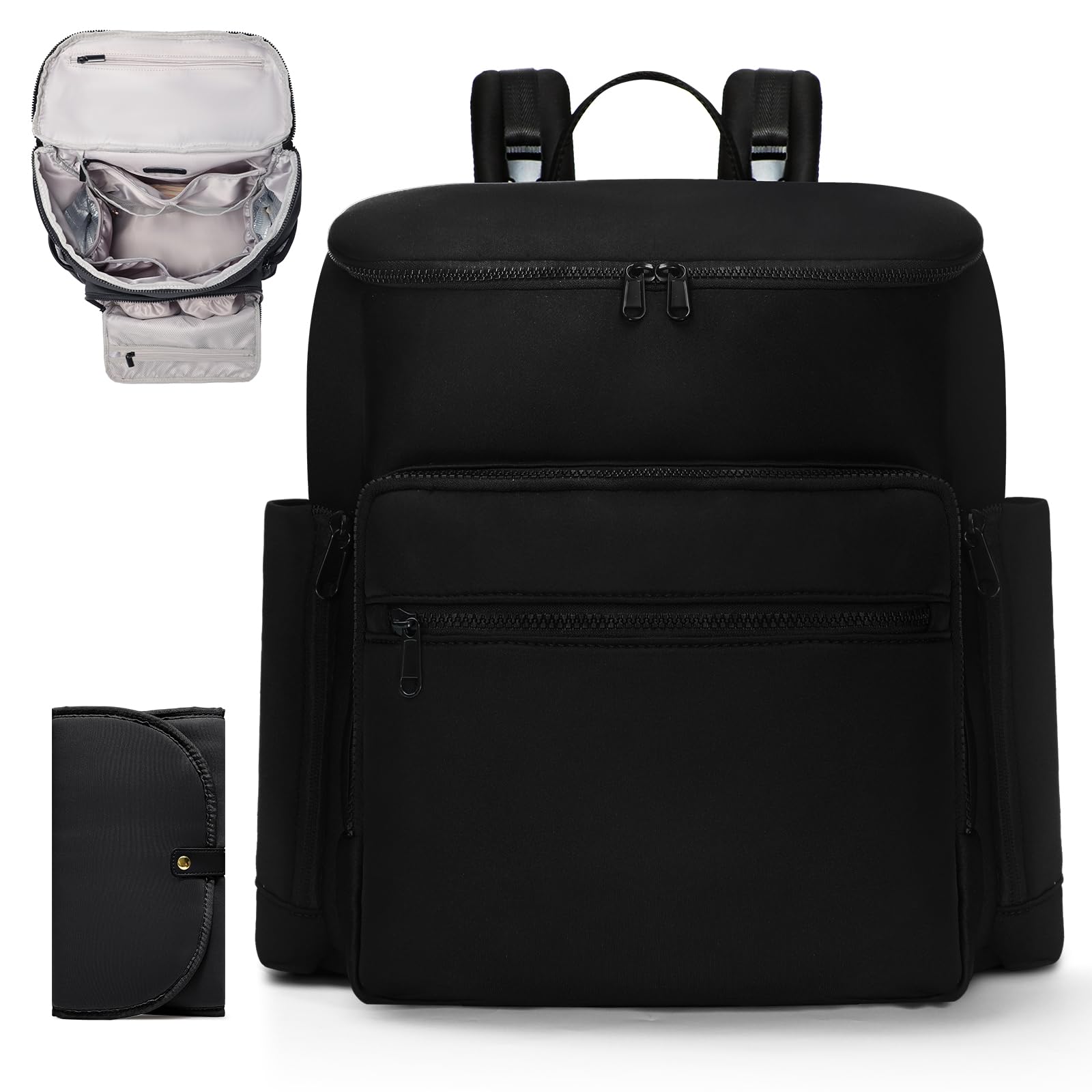 Diaper Bag Backpack, Neoprene Bag Backpack 16 Pocket, 4 Insulated Pockets, Baby Bag with Changing Pad