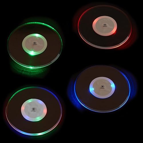Miniatura 5 de True Posavasos LED con luz y 6 modos de color, de plástico, funciona con pilas, 4 pulgadas de diámetro, juego de 4, transparente