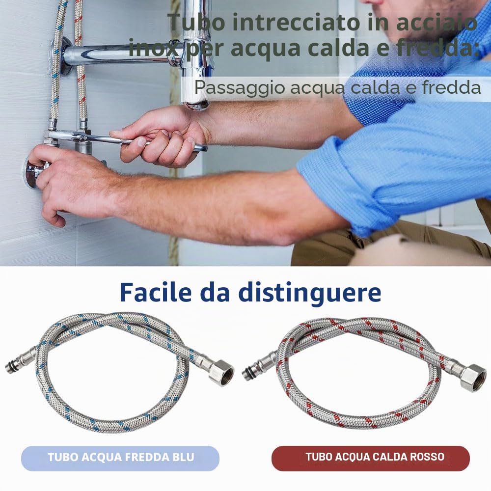 2 Pezzi Tubo di Collegamento per Rubinetto 60 cm, Flessibile per Miscelatori G3/8 x M10, Tubo Intrecciato 3/8 in Acciaio Inossidabile per Doccia, Lavandino
