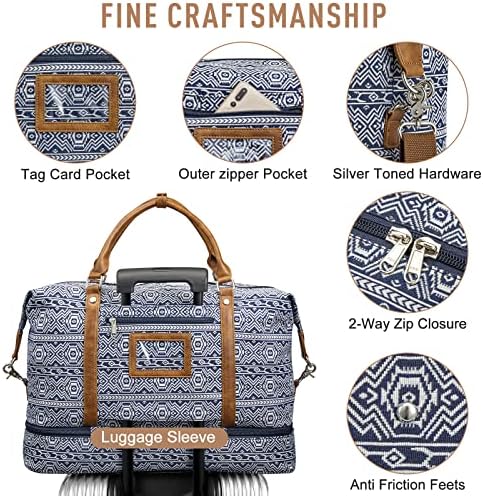 Newshows Women Weekender Bag Canvas Overnight Duffel Travel Tote with PU Leather Shoe Compartment Luggage Tag 5 Newshows Women Weekender Bag Canvas Overnight Duffel Travel Tote with PU Leather Shoe Compartment Luggage Tag