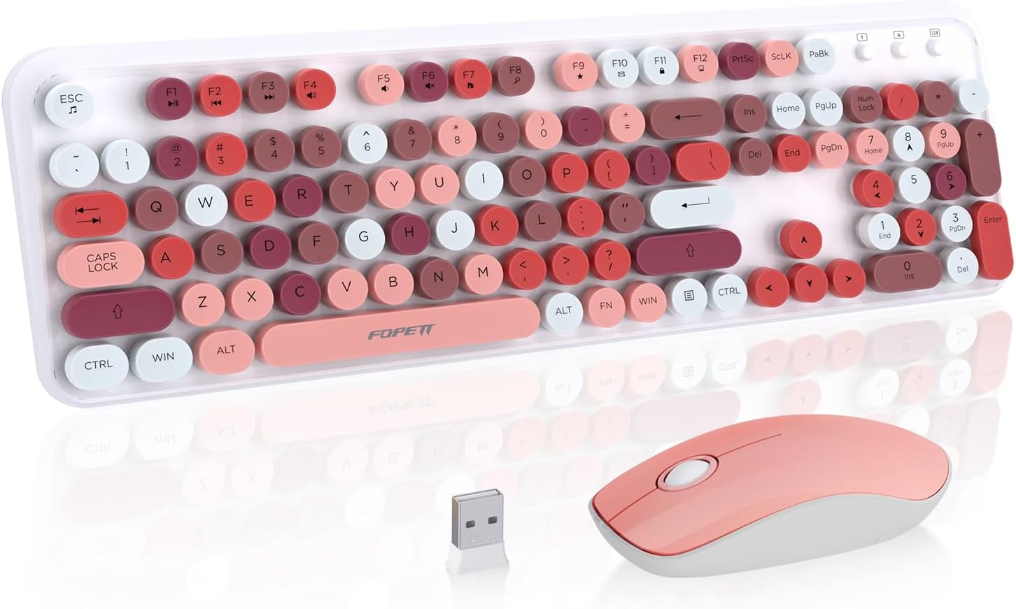 Teclado y mouse inalámbricos, bonito teclado inalámbrico retro con llave redonda, conexión sin abandono de 2.4 GHz, juego de teclado inalámbrico con