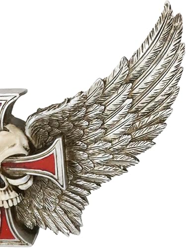Miniatura 6 de Ebros Gift Ángel gótico cráneo alado con cruz de crucifijo rojo decoración de pared placa tiempo espera a nadie hombre guardián ángel calavera con