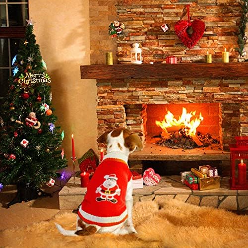 Dog Christmas Jumper for Small Medium Dogs, Pet Holiday Santa Claus Sweater Cartoon Pattern Dog Winter Warm Knitted Dog Jumper Clothes, L