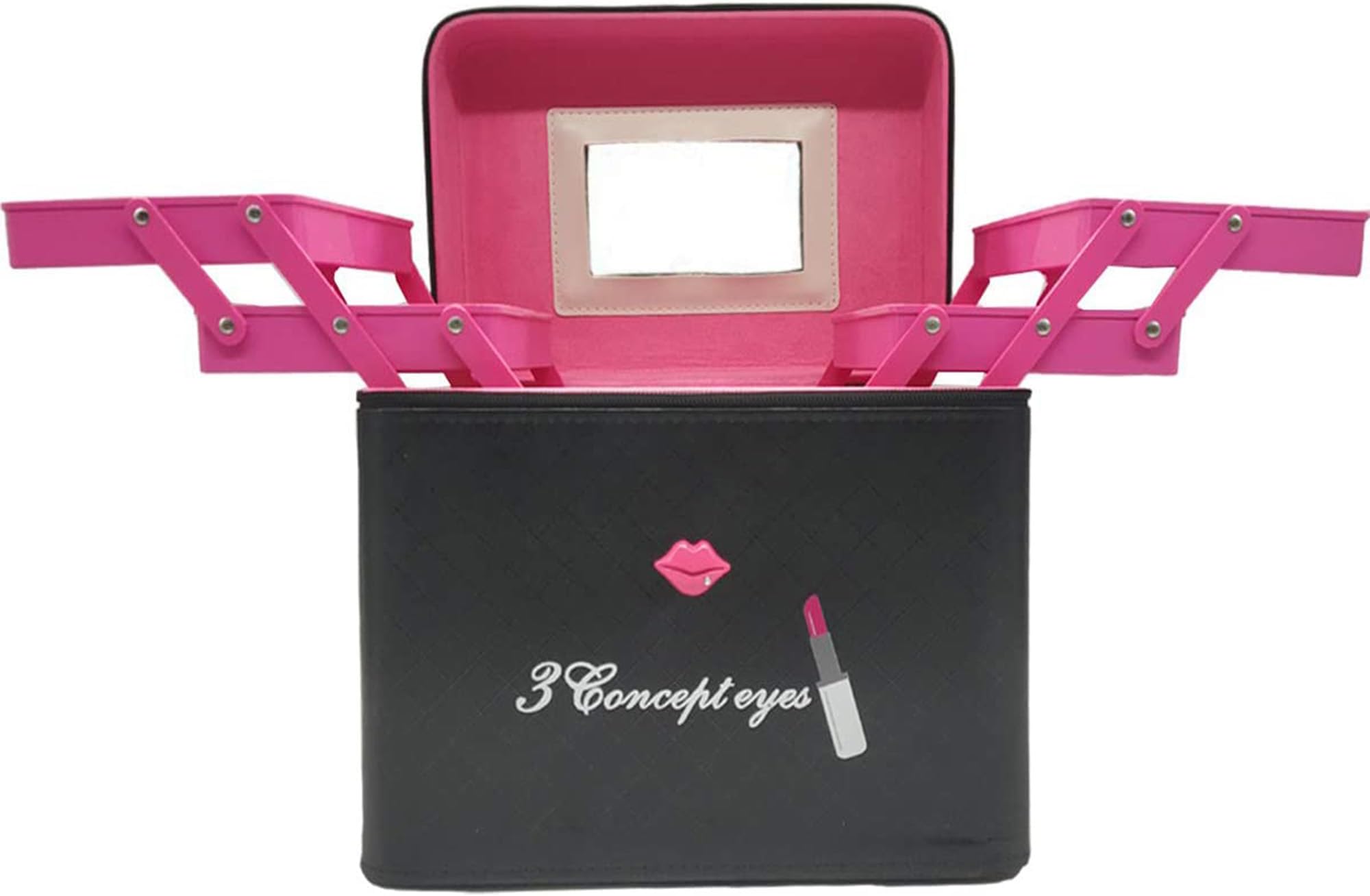 Pu Leather Makeup Cosmetics Storage Organizer With Mirror | Makeup Vanity Box For Brushes Toiletries For Women Girls | Double Sided 4 Layer Foldable Makeup Palette Organizer For Girl (Pink)