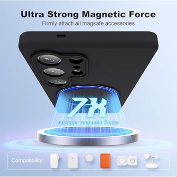 CONSTRAIN - Samsung Galaxy S24 Ultra ile uyumlu Kılıf Magsafe ile uyumlu Halkalı Extra Standlı içi Kadife Yumuşak Renkli Silikon Kapak - Siyah