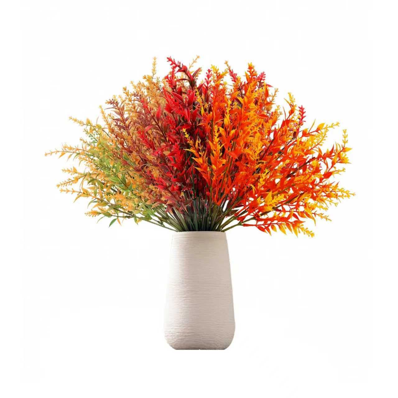 8 Ramos de Hojas Otoño, Flores Plantas Artificiales Decorativas Tallos de Falsas Decoracion Otoño de Hogar Centros, Ramos de Flores Artificiales Autumn Decoration (Amarillo)