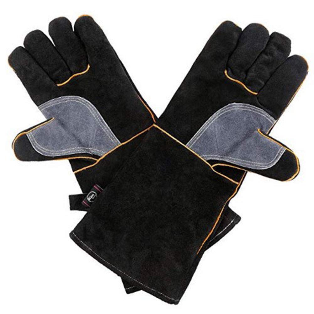 Guanti da Saldatura in Pelle Forgiati Resistenti Al Calore/Al Fuoco,Guanti da Barbecue/da Campeggio/da Cucina Con Manica Lunga da 16 Pollici,Guanto da Saldatore Con Supporto Per Stufa,2 Paia,16inch