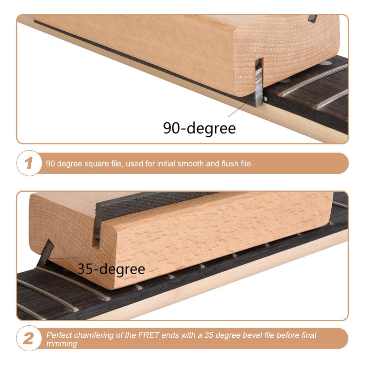 Lima De Trastes 2 En 1 Para Guitarras Y Ukeleles - Herramienta Profesional De Arce Con Ángulos De 35° Y 90° Para Biselado Preciso