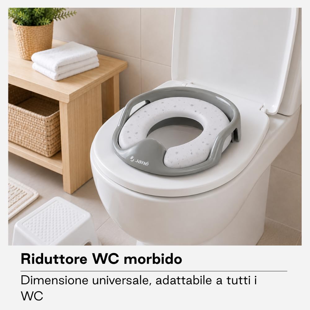 Jané Riduttore WC Bambino Imbottito, Adattatore Toilette Universale, Seduta Morbida, Facile da Pulire, +12 Mesi
