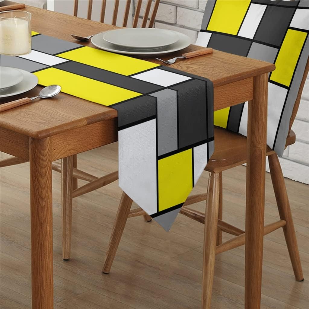Geometric Figures Yellow Table Runners Holiday Wedding Decor Dinning Table Cover Christmas Decorations Table Cloth(46x183cm)