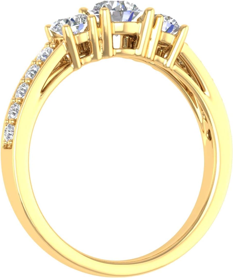 1 Carat (ctw) 3-Stone Diamond Engagement Ring in 14K Solid Gold (I1-I2 Clarity)