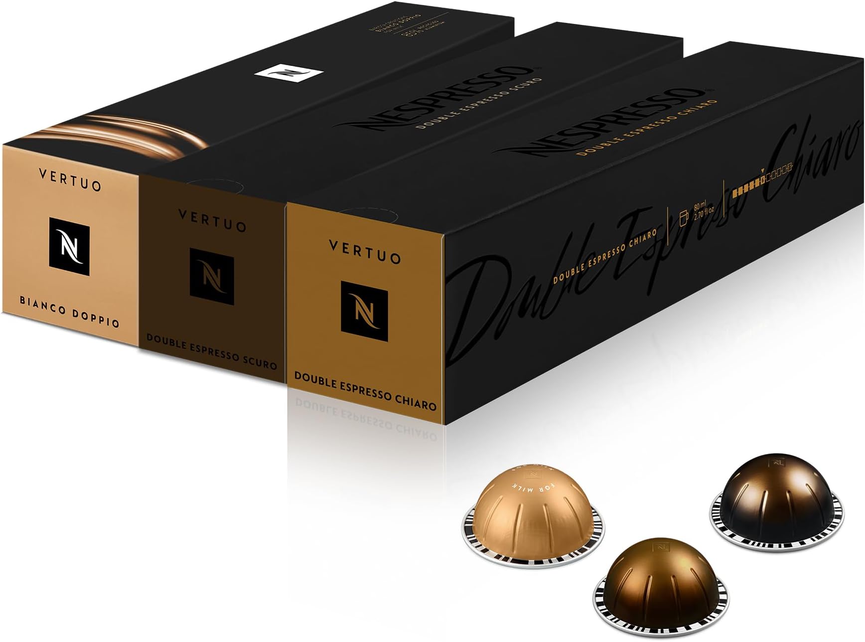 Vertuo Coffee Pods, 30 Espresso Mixed Pack - 10 Bianco Doppio, 10 x Scuro, 10 x Chiaro Make Espressos, Cappuccino, Lattes and Iced Coffee at home. Recyclable Pods