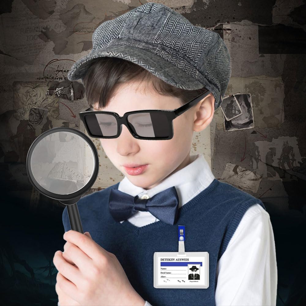 CONNECTION 12 Loupes Détectives pour Enfants avec 12 Cartes D'identité de Détective et 12 Clip