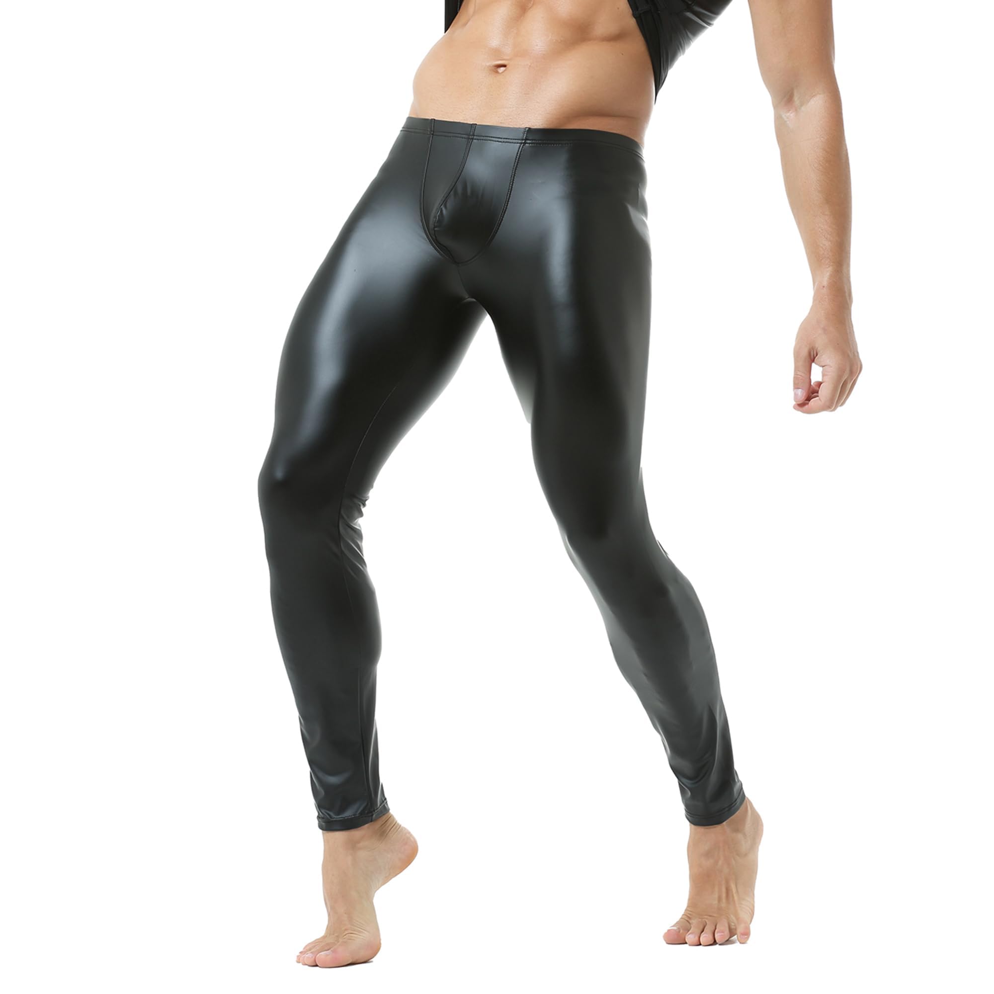 QiaTi Hommes Pantalon Serré en Cuir synthétique Hommes Leggings Long Pantalon PU Skinny Slim Pantalon Club Dance