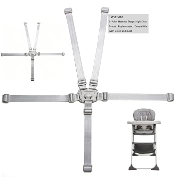 Two Pack High Chair Straps Set 5 Point High Chair Straps Replacement Compatible with Graco and Most, Adjustable Sturdy Safety Strap Belt