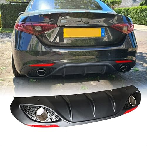Miniatura 10 de Difusor trasero para Alfa Romeo Giulia Base Sedan 2017-2022, cubierta de parachoques Spoiler Valance Protector Factory Outlet con puntas de escape