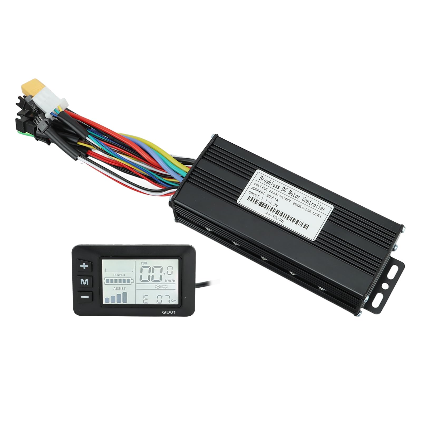 BuyWeek Kit Controller Brushless Bici Elettrica Controller Motore Onda Sinusoidale 24V 36V 48V 1000‑1500W 30A 3 Modalità con GD01 Display LCD