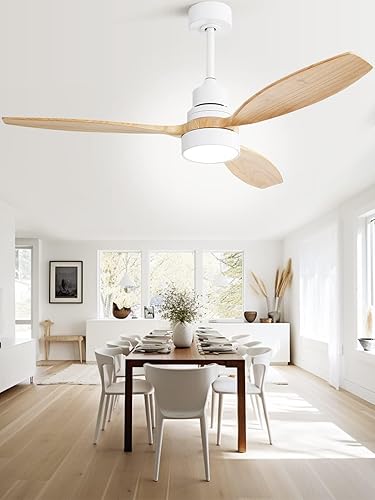 Miniatura 9 de Sofucor Ventilador de techo de 52 pulgadas con luces y control remoto, ventilador de techo de madera moderno para interiores y exteriores con motor