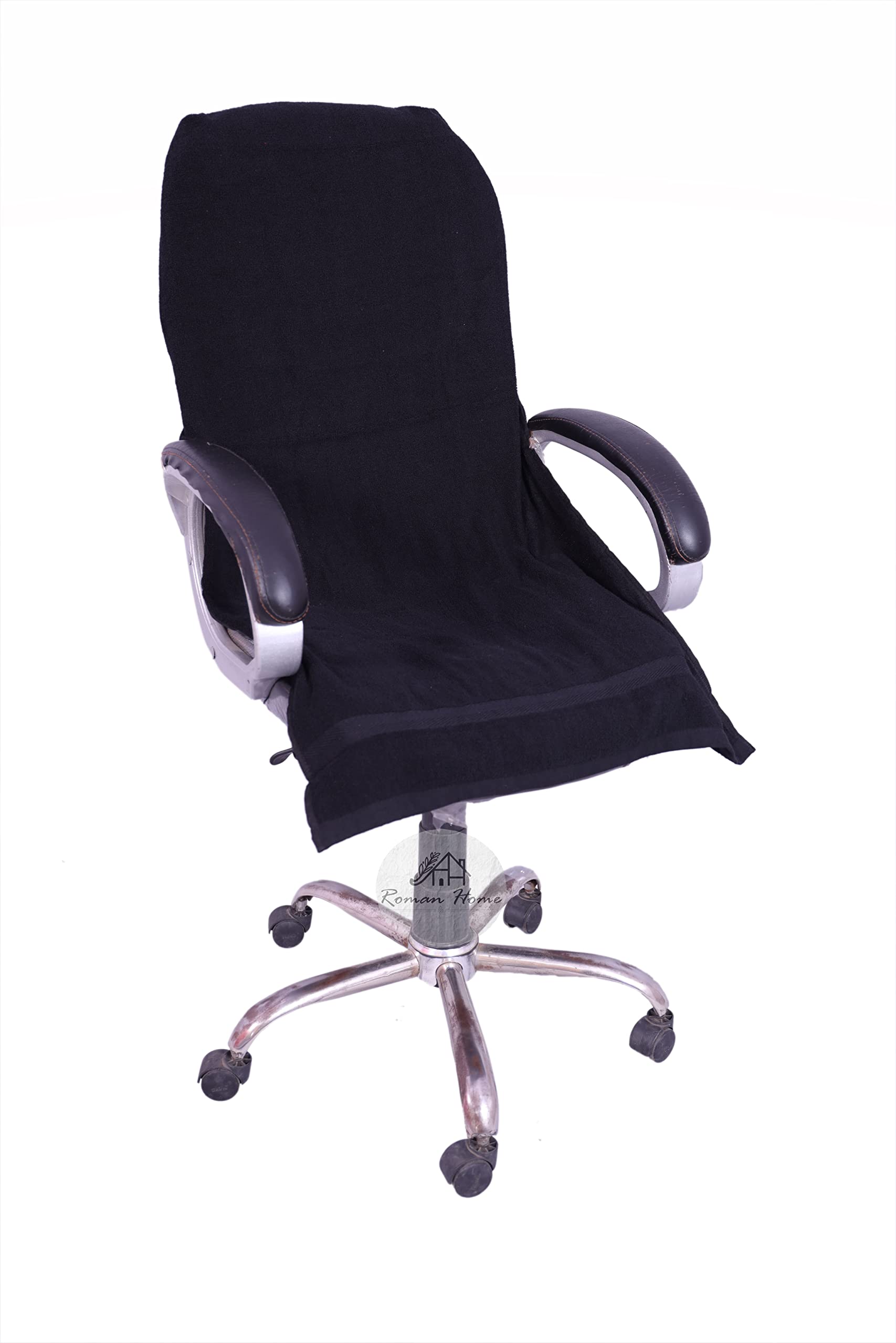 ROMAN HOME 100% Solid Large Luxury All CAR Seats and All Office Chair Towel with Tie Knot & elistick - (Pack of 1) (ch Black, Cotton)