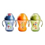 Tommee Tippee Trainer Sippee Cup, 7m+, 8oz, Pack of 3 Non-Spill Trainer Cups for Toddlers, Blue, Orange and Green, with Bite-Resistant Spout and Easy-Hold Handles, Travel Friendly and BPA Free