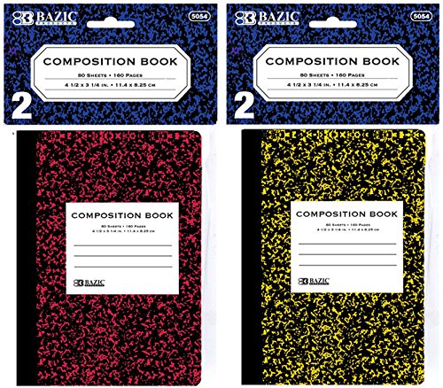4.5" X 3.25" Mini Marble Composition Notebook {72 Pieces} , Bazic 80 Ct. 4.5" X 3.25" Mini Marble Composition Book (2/Pack). Mini Marble Composition Book Features 80, 4 1/2" X 3 1/3" Sheets Of White,