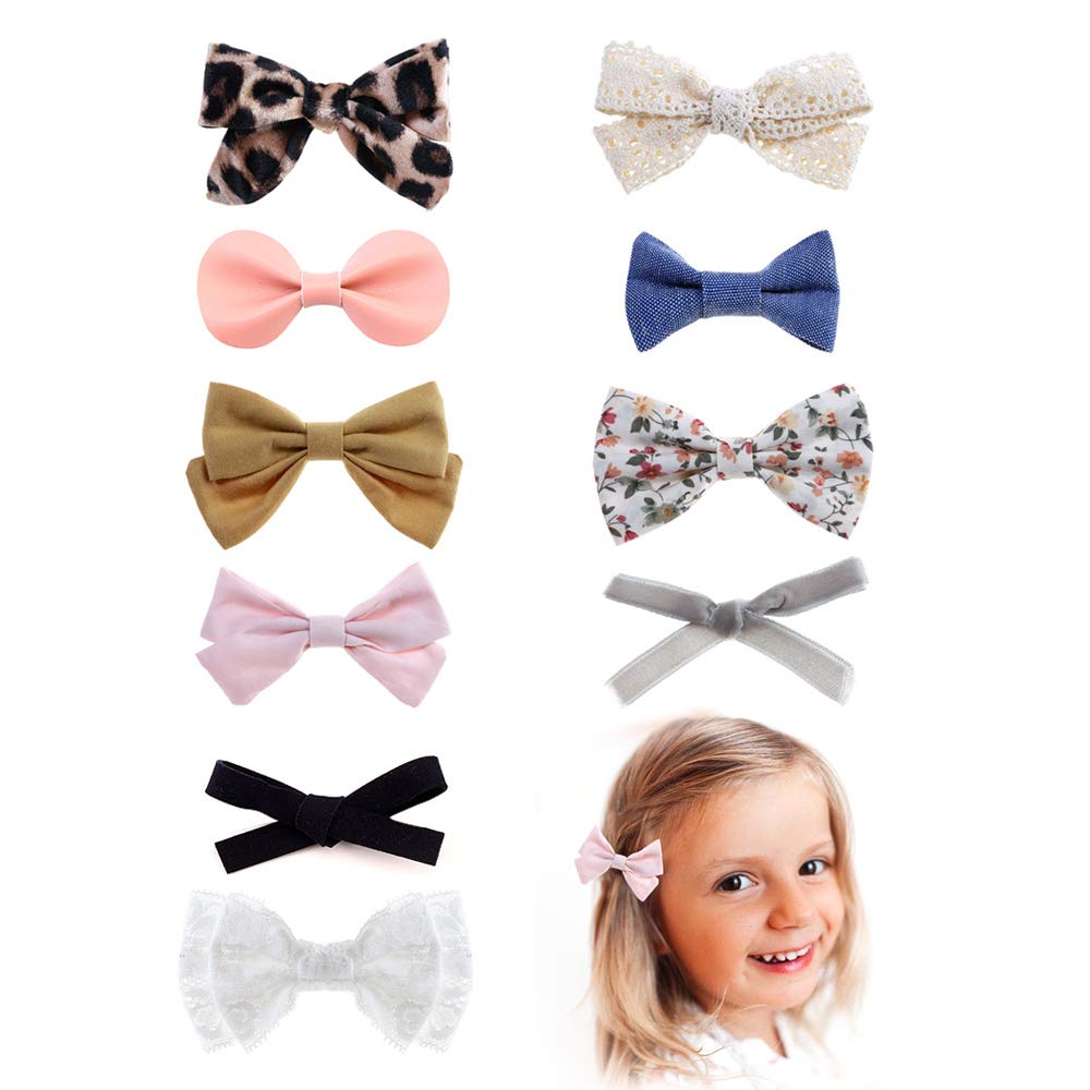 10 PCS Hair Bow Clips, Leopard Print Cheetah Barrettes, Fully Lined Alligator Clips for Baby Girls Infants Toddlers School Girls
