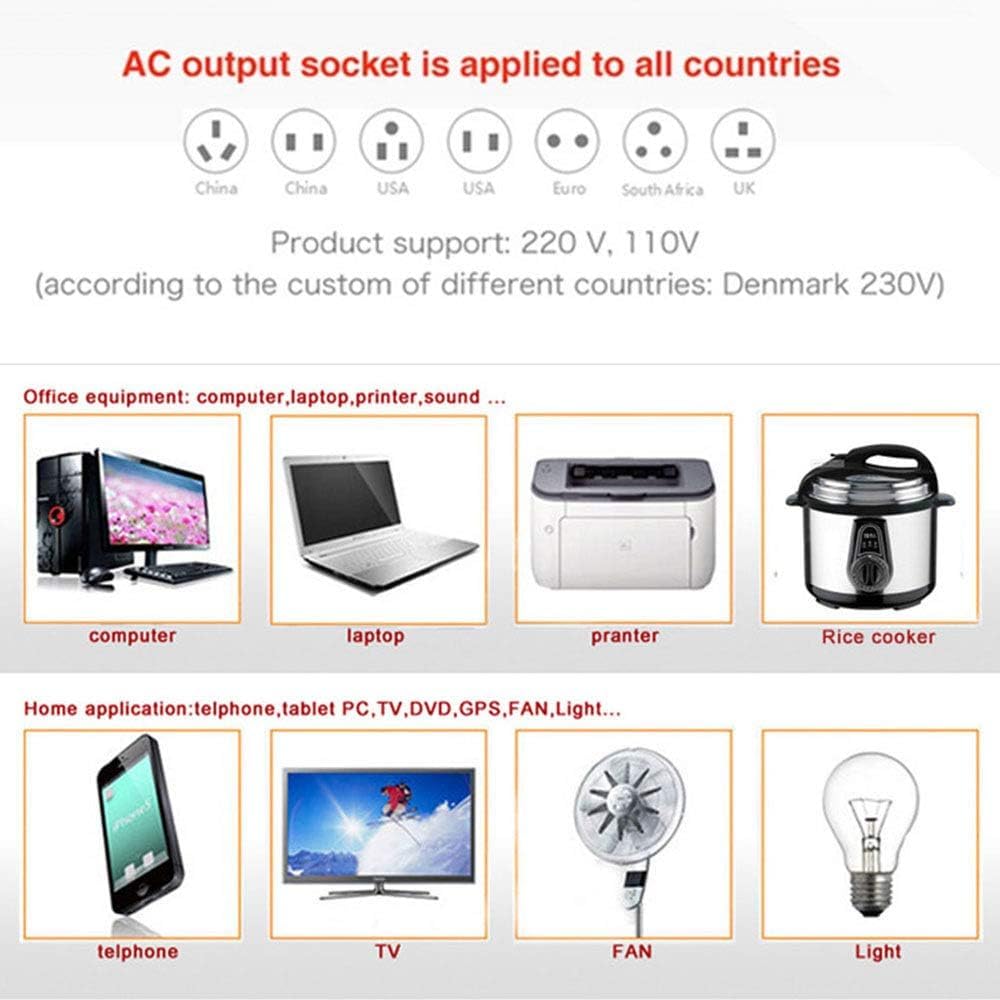 Inwerter 12v Na 110v, Konwerter Dc Na Ac Do Samochodu Przetwornice Mocy 1000 W Z Uniwersalnym Gniazdem Gniazdka Ac I Portem Usb Zawiera Przewód Wtykowy Zapalniczki I Zaciski Akumulato, 12Vto110V