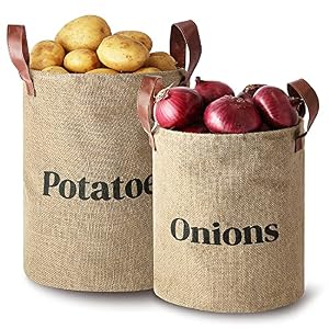 Lined Burlap Pantry Storage Baskets For Potatoes And Onions With Handles, Set Of 2, Decorative Rustic Farmhouse Home Décor Design, Kitchen Organization, 2 Pack Lined Burlap Pantry Storage Baskets For Potatoes And Onions With Handles Set Of 2 Decorative Rustic Farmhouse Home Decor Design Kitchen Organization 2 Pack
