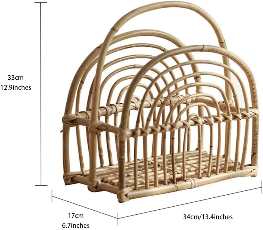日本製籐編みマガジンラック - 家庭用スナック収納、卓上新聞オーガナイザーバスケット、組み立て不要